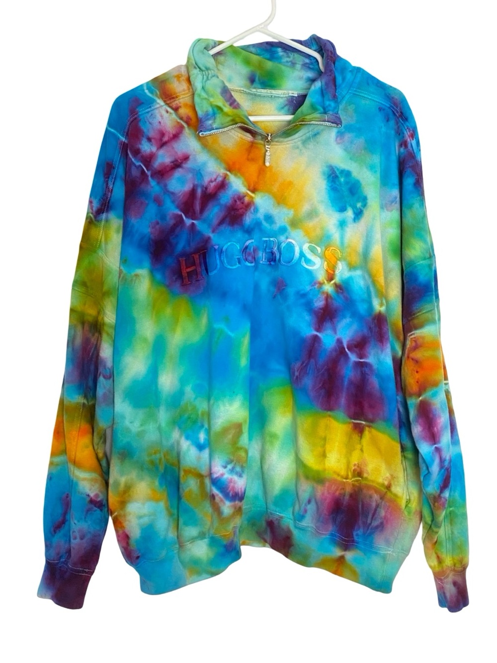 Handmade Ice Tie Dye Sweatshirt Mens Size XL Unisex Pullover 1/4 Zip Pockets